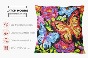 Colorful Butterflies and Flowers - Latch Hook Pillow Kit