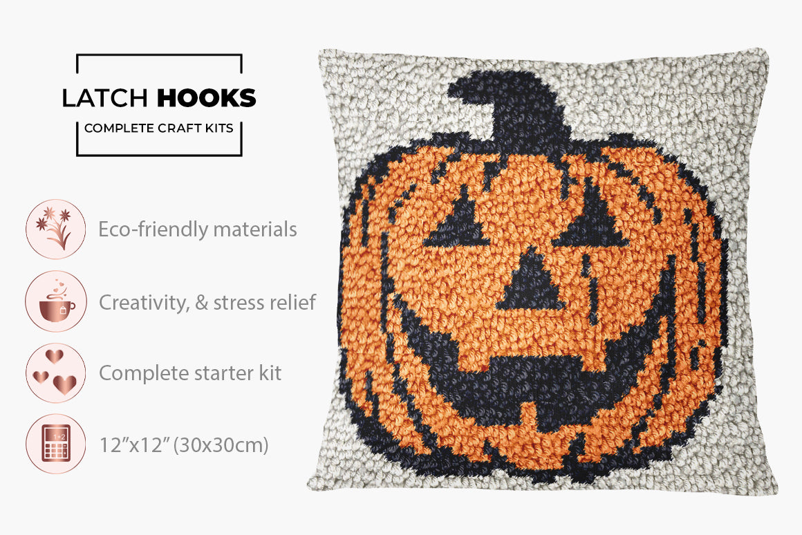 Spooky Smiles Pumpkin Decor - Latch Hook Pillow Kit