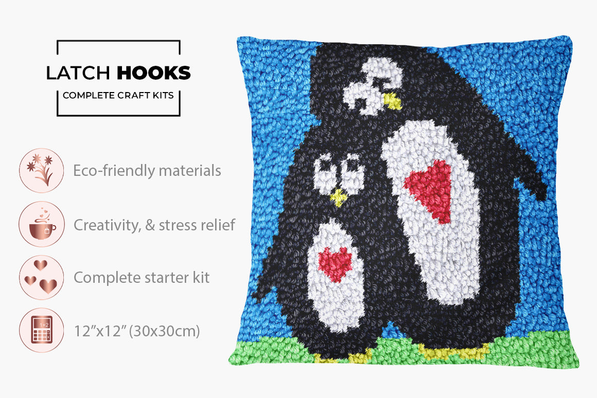 Love in the Arctic: Penguin Duo - Latch Hook Pillow Kit