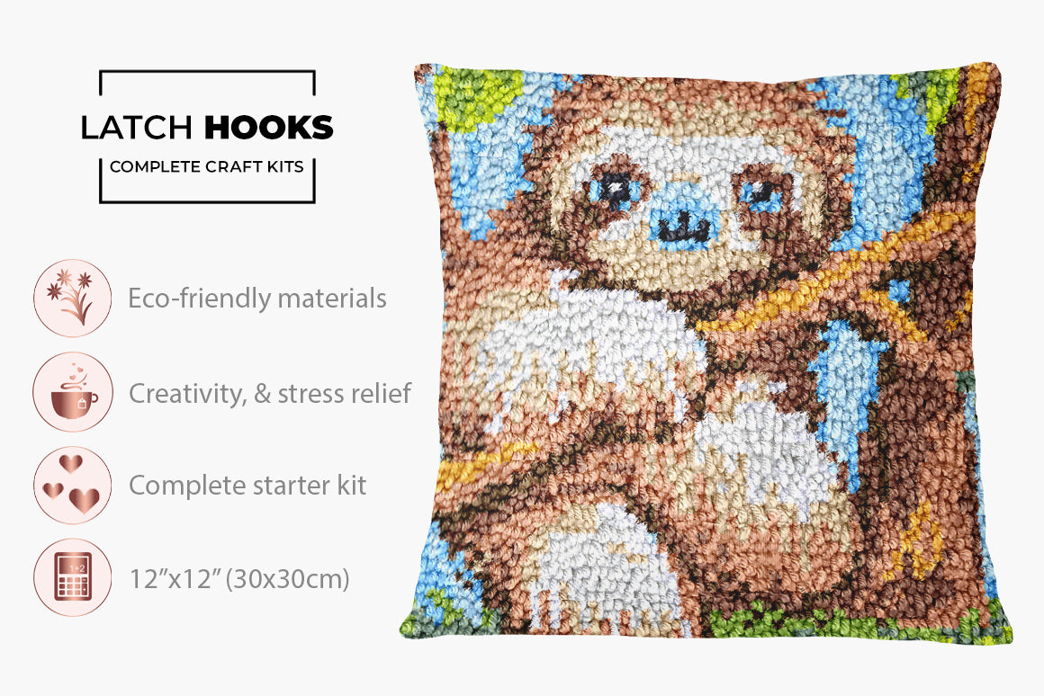 Sloth in Serenity - Latch Hook Pillow Kit