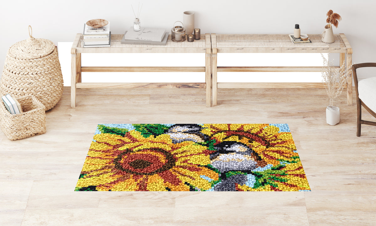 Cheerful Sunflowers and Birds - Latch Hook Rug Kit