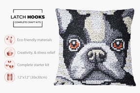 Charming Portrait of a Boston Terrier - Latch Hook Pillow Kit