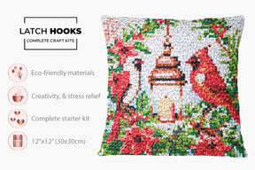 Winter Serenity: Cardinals by the Lantern - Latch Hook Pillow Kit