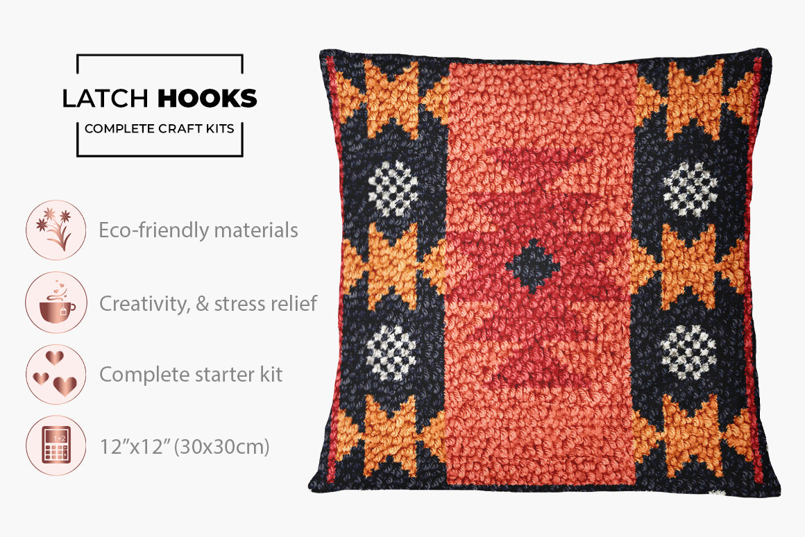 Vibrant Geometric Tapestry - Latch Hook Pillow Kit