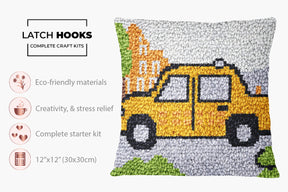 Cityscape Taxi Adventure - Latch Hook Pillow Kit