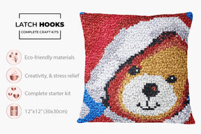 Jolly Bear in Santa Hat - Latch Hook Pillow Kit