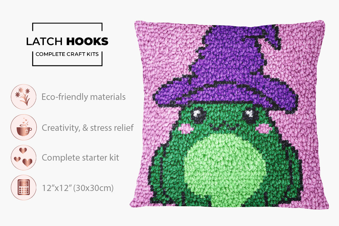 Whimsical Witch Frog - Latch Hook Pillow Kit