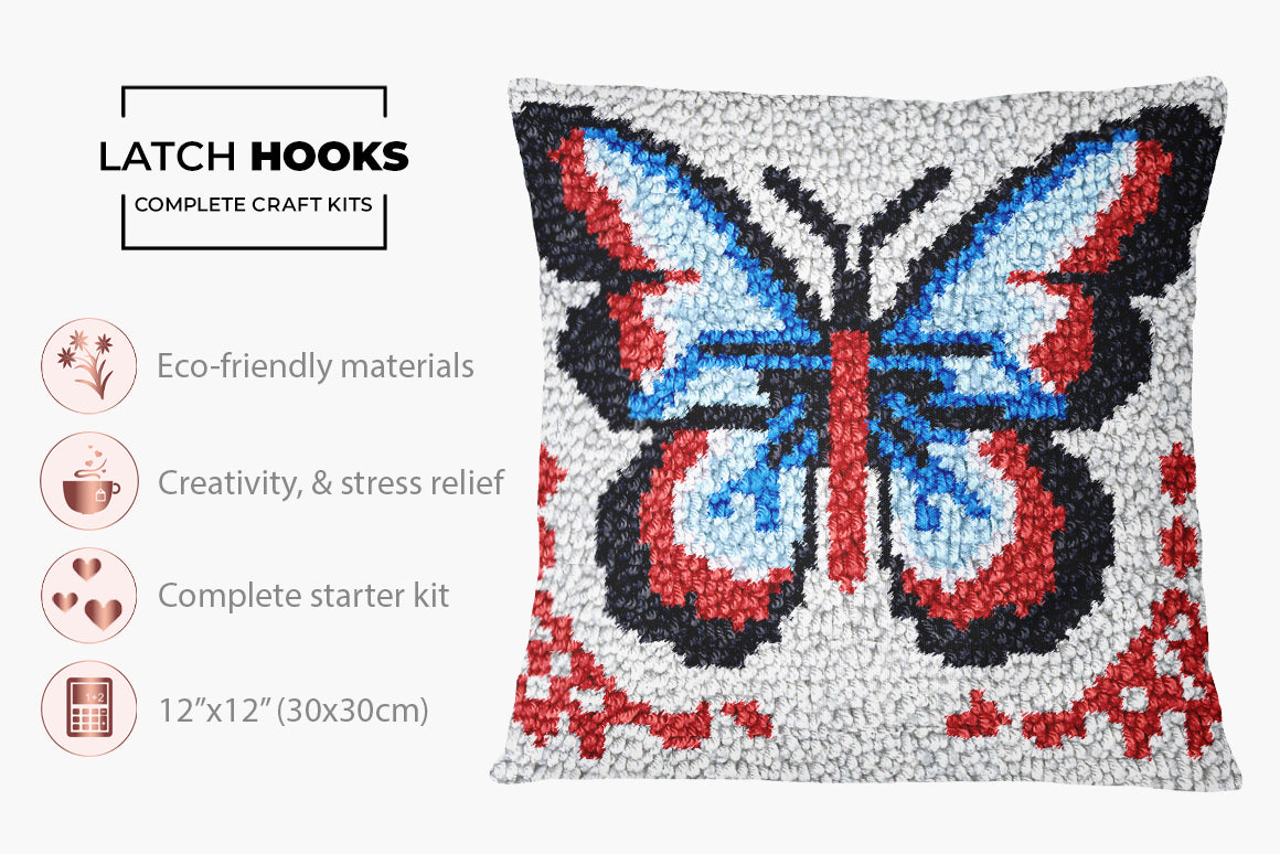 Vibrant Butterfly Tapestry - Latch Hook Pillow Kit