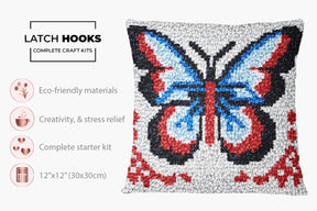 Vibrant Butterfly Tapestry - Latch Hook Pillow Kit