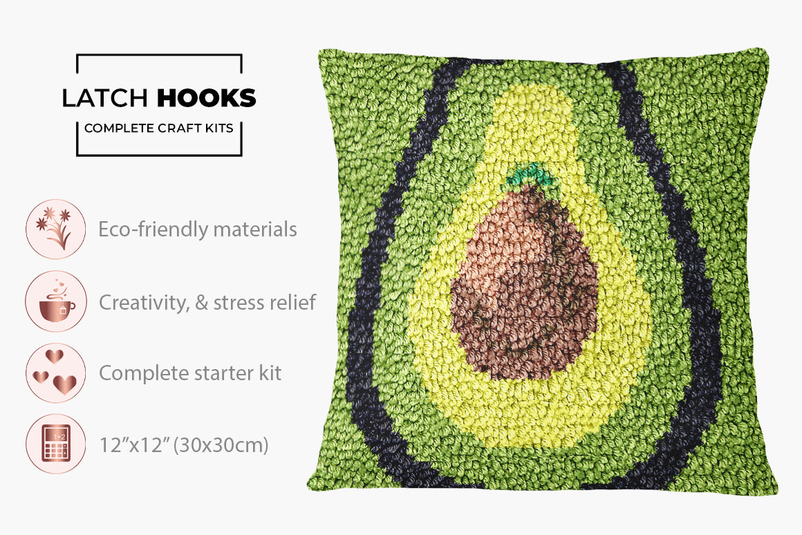 Whimsical Avocado Delight - Latch Hook Pillow Kit