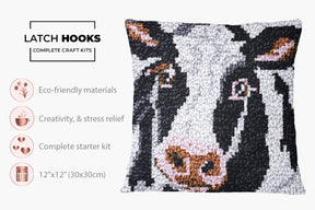 Charming Cow Portrait - Latch Hook Pillow Kit