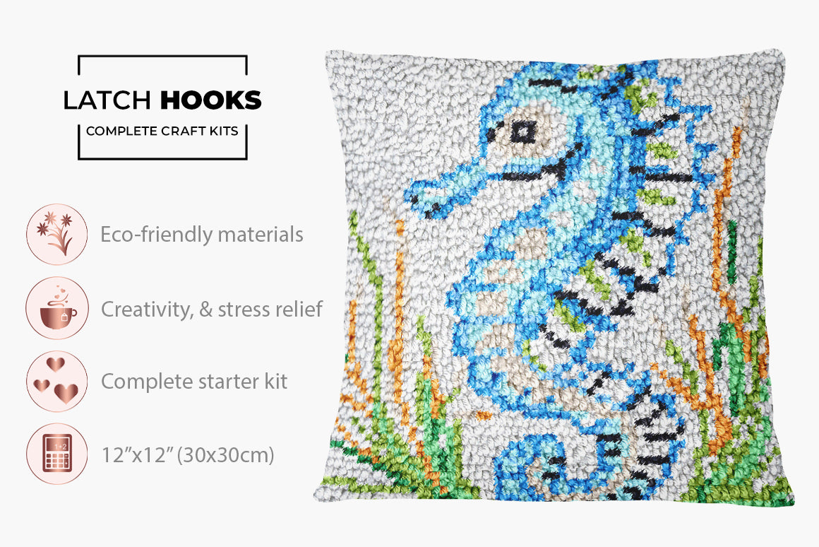 Enchanting Seahorse Embroidery - Latch Hook Pillow Kit