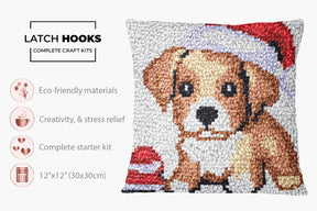 Festive Puppy Charm - Latch Hook Pillow Kit