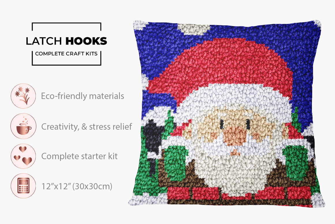 Whimsical Santa Claus Art - Latch Hook Pillow Kit