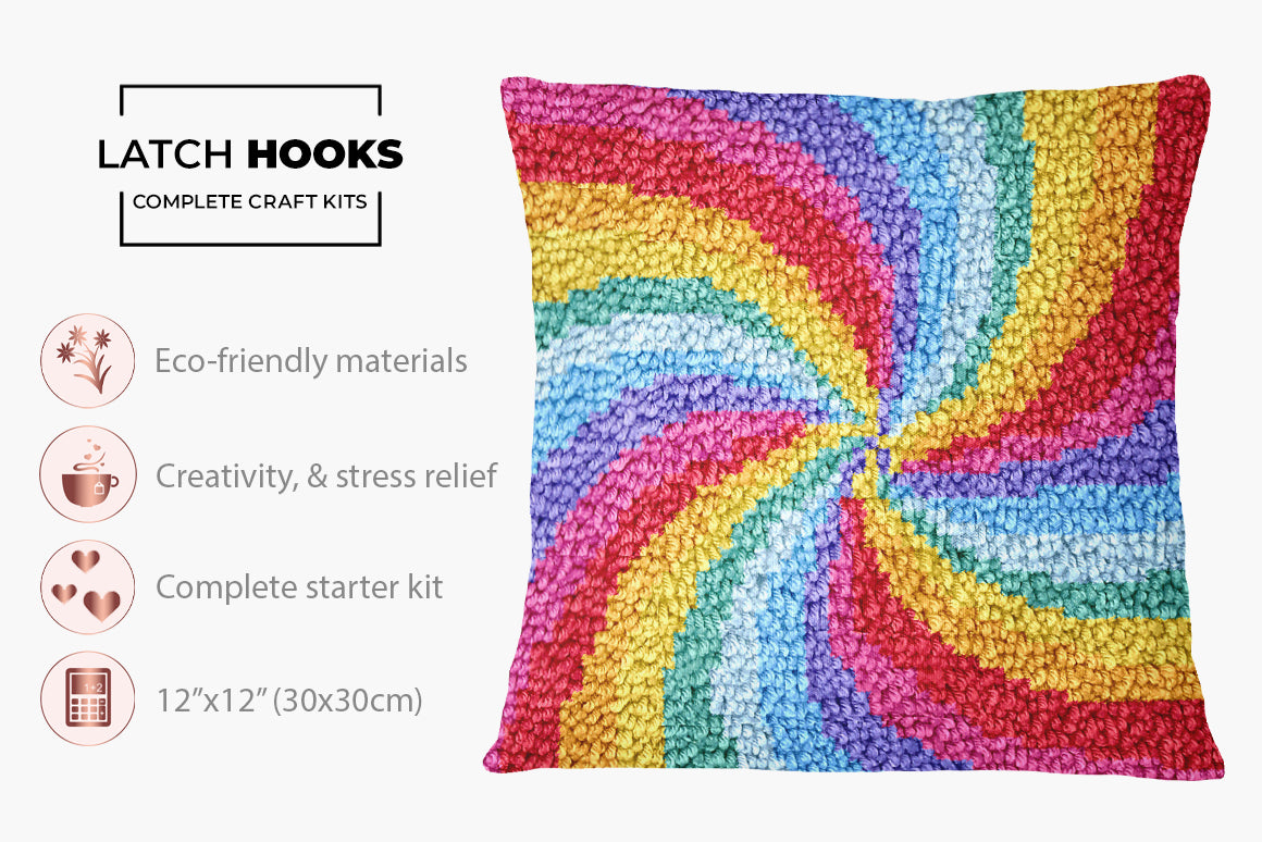 Vibrant Swirl of Colors - Latch Hook Pillow Kit