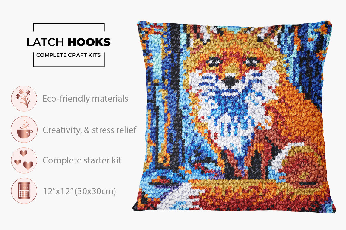 Vibrant Fox in Autumn Forest - Latch Hook Pillow Kit