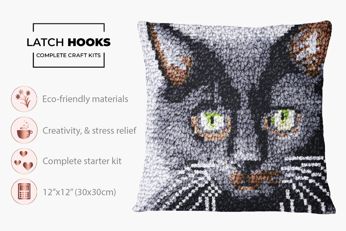 Mystical Feline Whispers - Latch Hook Pillow Kit