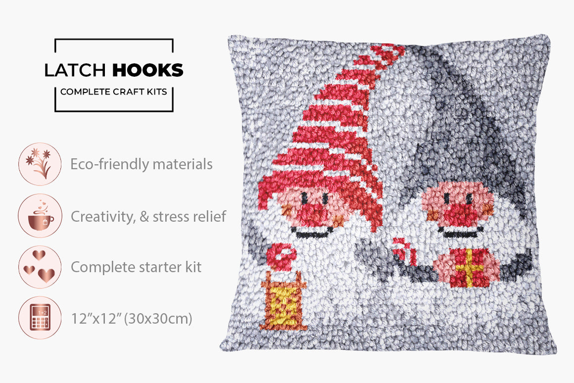 Joyful Gnomes Holiday Artwork - Latch Hook Pillow Kit