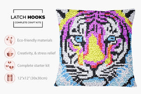 Vibrant Tiger Portrait - Latch Hook Pillow Kit