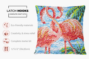 Whimsical Flamingo Pair - Latch Hook Pillow Kit