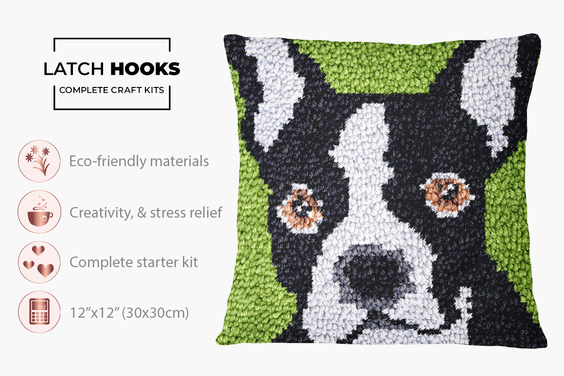 Playful Pup in Vibrant Green - Latch Hook Pillow Kit