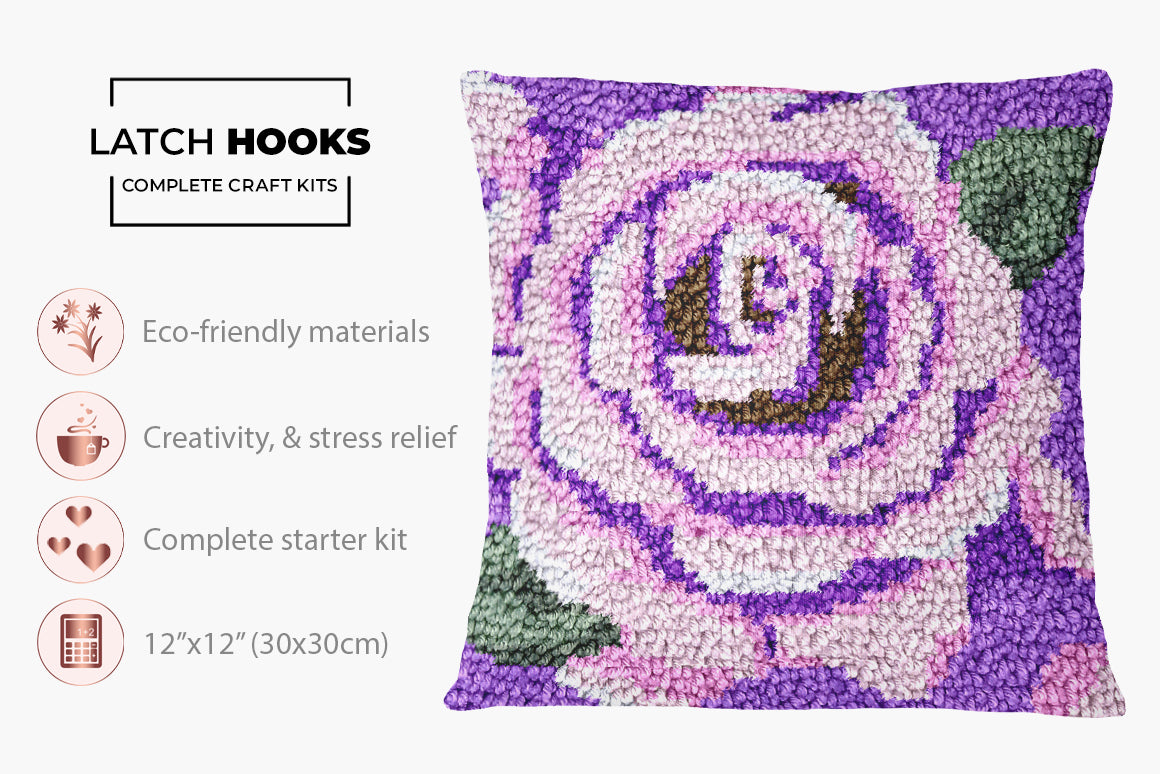 Elegant Lavender Rose - Latch Hook Pillow Kit