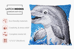 Joyful Dolphin Splash - Latch Hook Pillow Kit