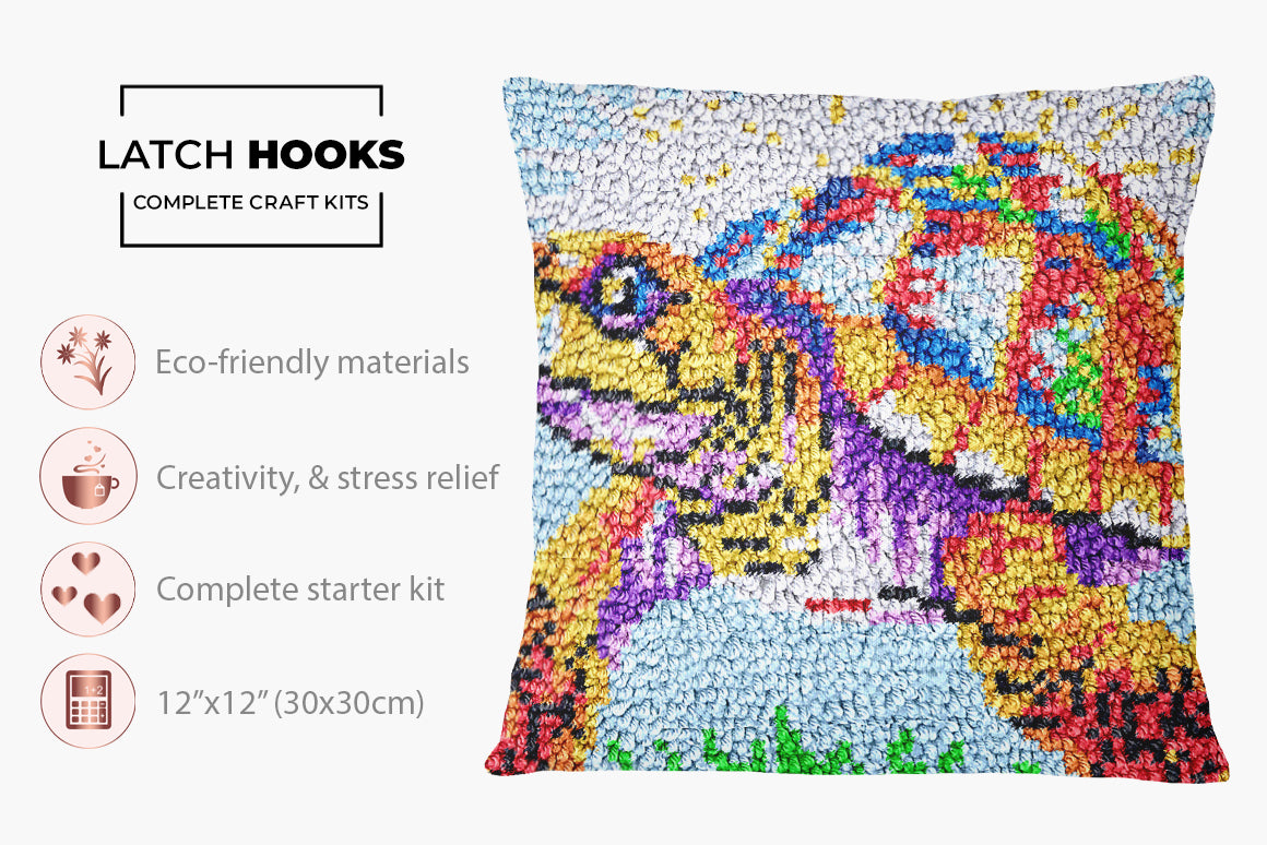 Vibrant Turtle Art - Latch Hook Pillow Kit