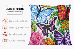 Vibrant Butterflies in Bloom - Latch Hook Pillow Kit