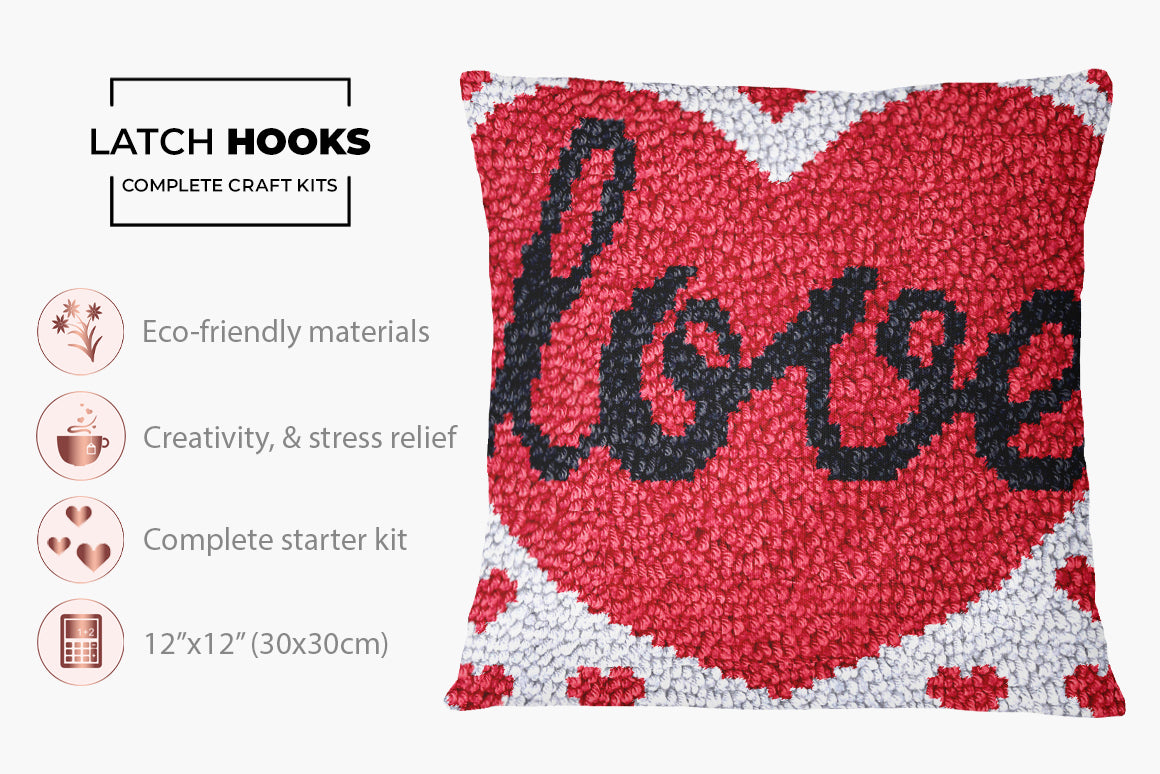 Heartfelt Love - Latch Hook Pillow Kit