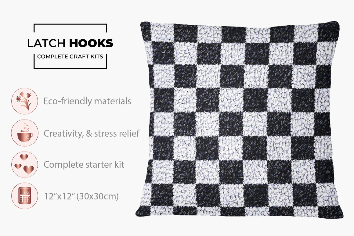 Chic Checkerboard Pattern - Latch Hook Pillow Kit