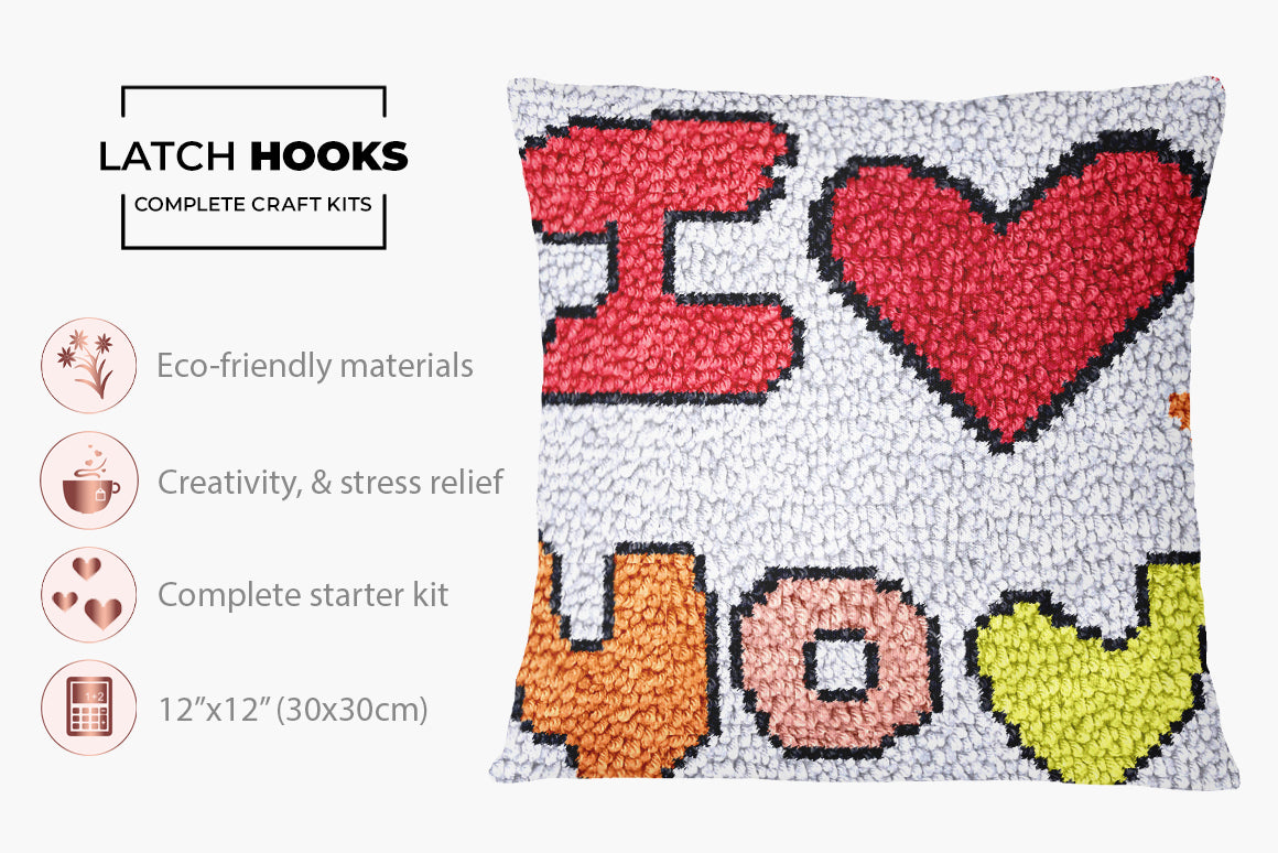 Colorful Love Text Artwork - Latch Hook Pillow Kit