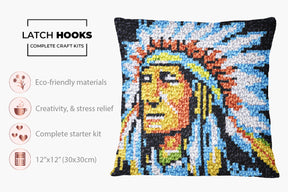 Native American Chief in Vibrant Colors - Latch Hook Pillow Kit