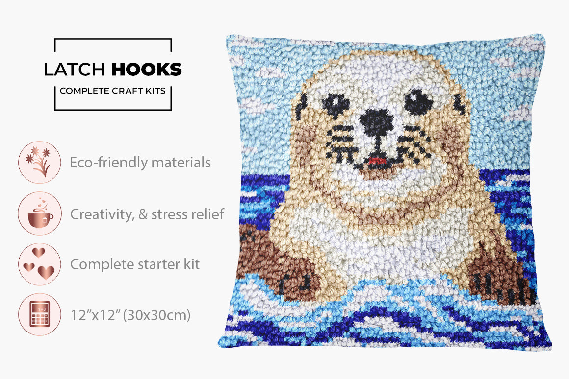 Charming Sea Otter in Water - Latch Hook Pillow Kit