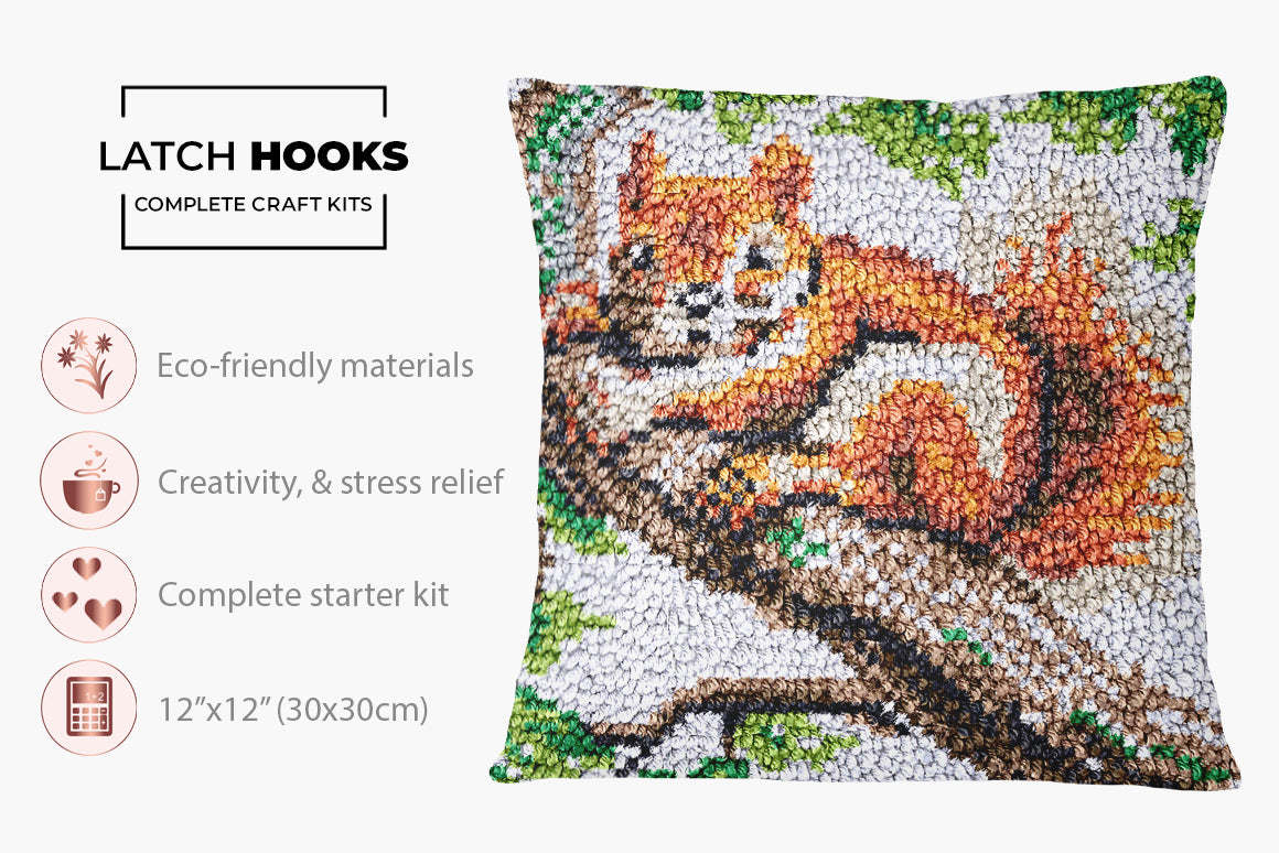 Squirrel in Serenity - A Cozy Nature Scene - Latch Hook Pillow Kit