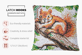 Squirrel in Serenity - A Cozy Nature Scene - Latch Hook Pillow Kit