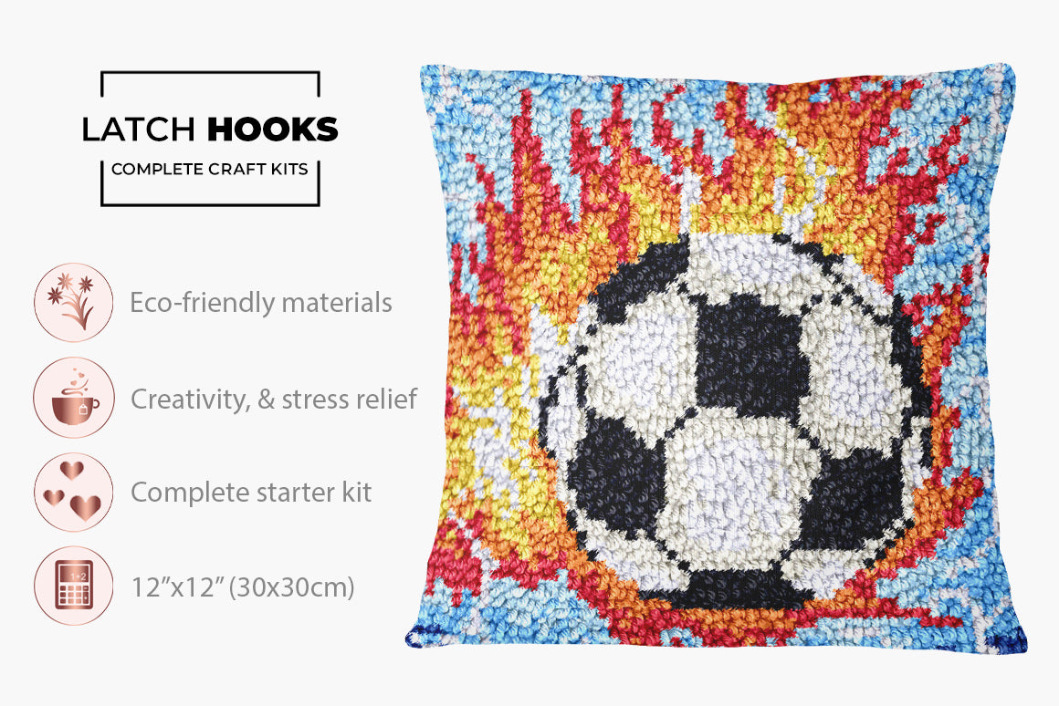 Fiery Soccer Passion - Latch Hook Pillow Kit