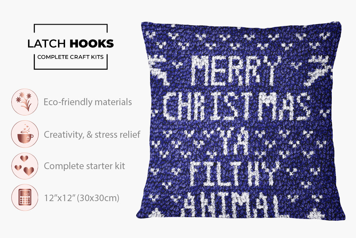 Festive Humor: Merry Christmas, Ya Filthy Animal! - Latch Hook Pillow Kit