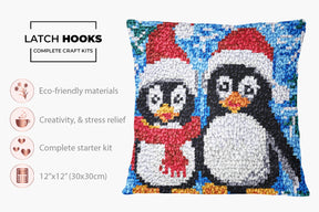 Cheerful Penguin Duo for the Holidays - Latch Hook Pillow Kit