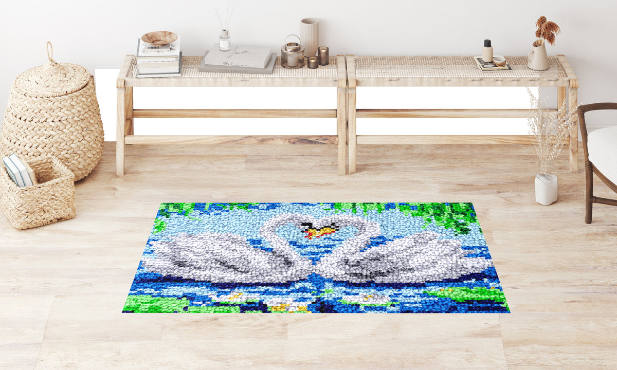 Serene Swans in a Tranquil Lake - Latch Hook Rug Kit