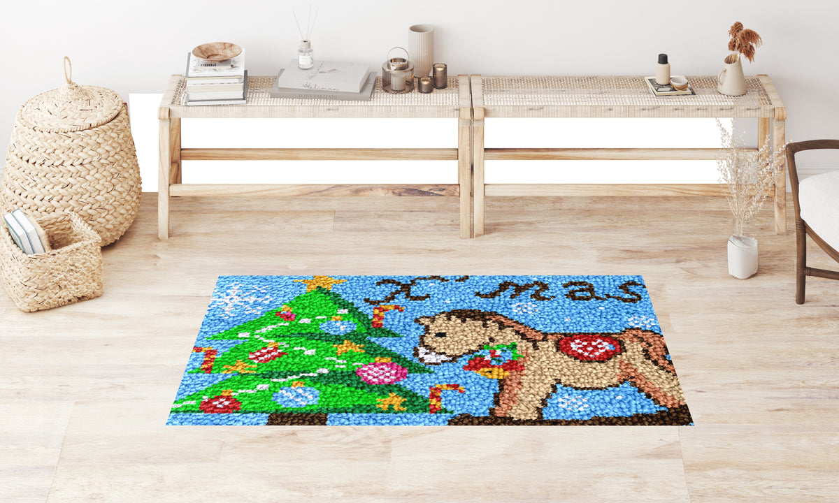 Whimsical Christmas Pony and Tree - Latch Hook Rug Kit