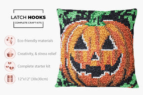 Cheerful Halloween Pumpkin - Latch Hook Pillow Kit