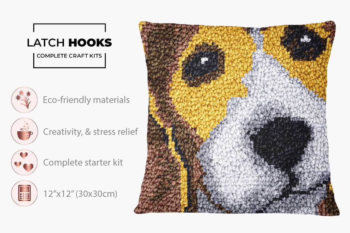 Cheerful Beagle Portrait - Latch Hook Pillow Kit