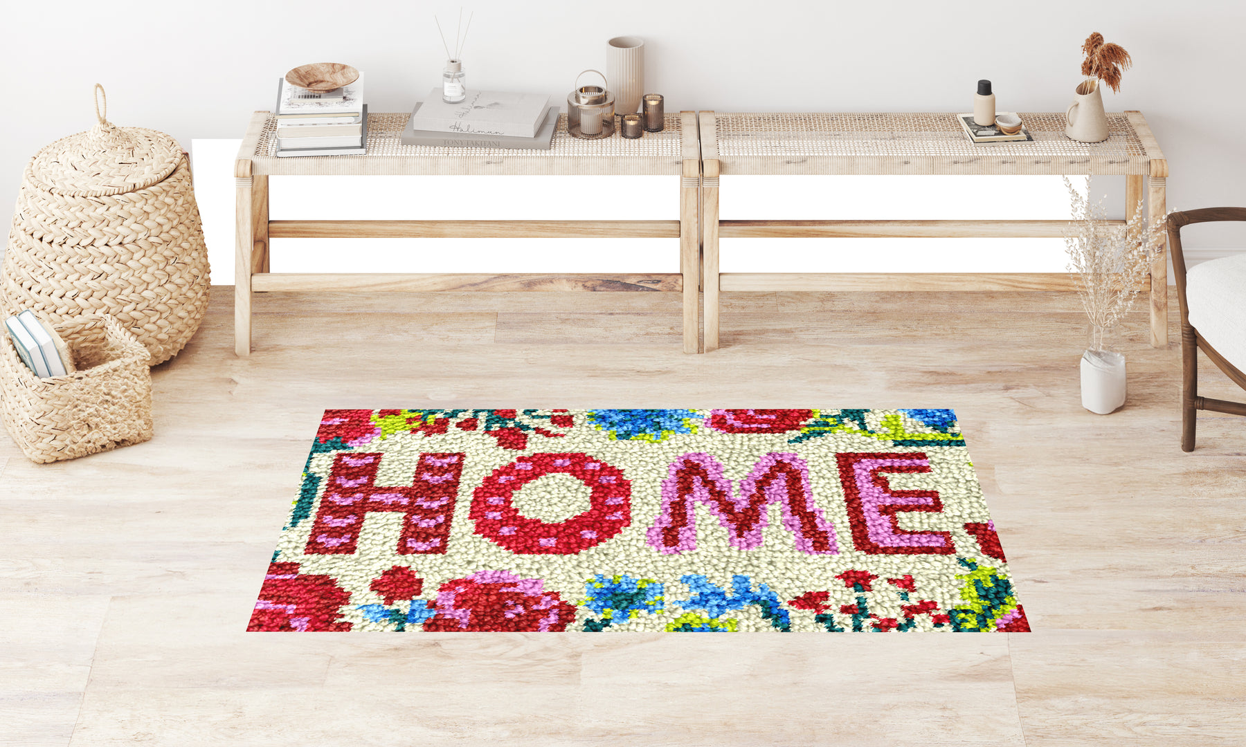 Floral Home Welcome Mat - Latch Hook Rug Kit