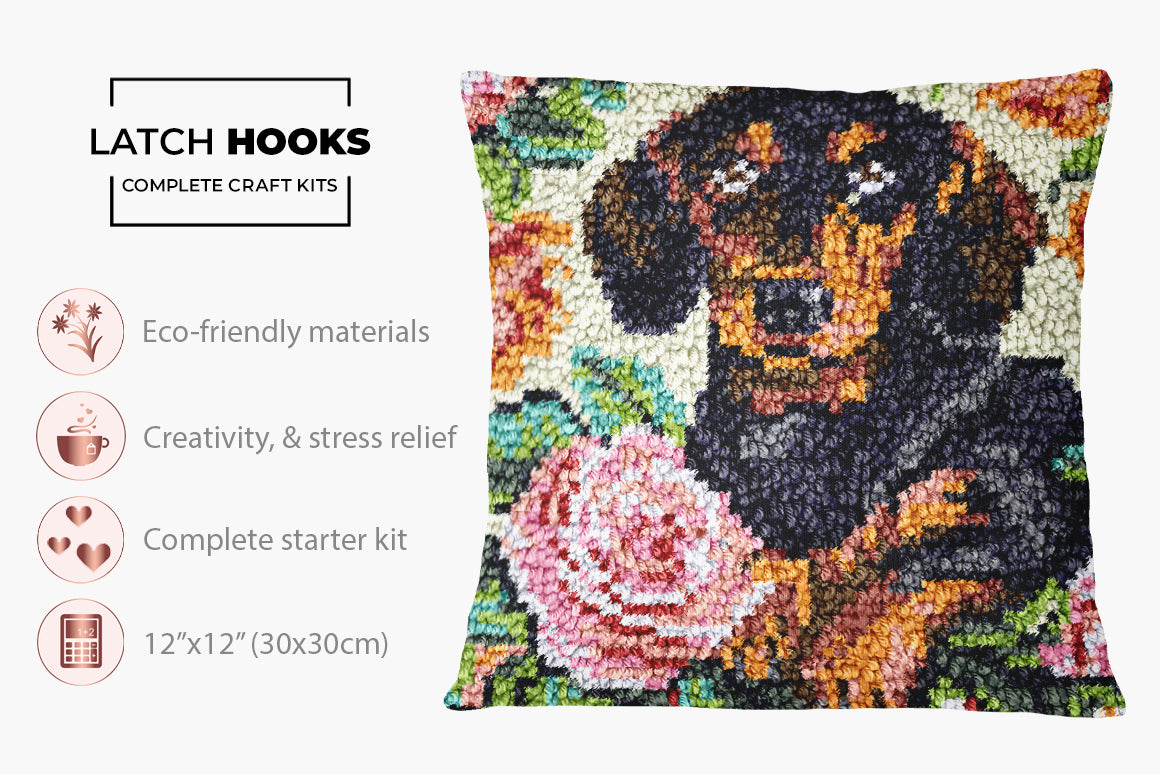 Floral Canine Delight - Latch Hook Pillow Kit