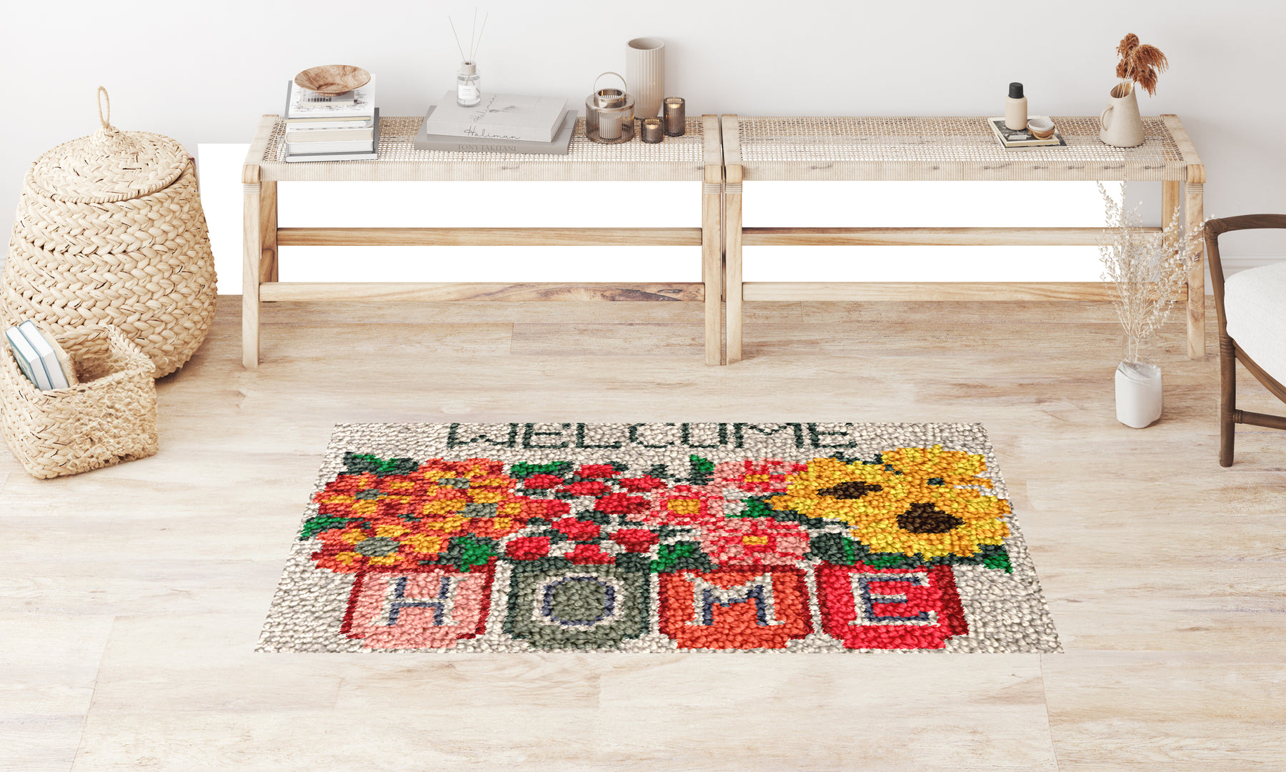 Floral Welcome Mat - Latch Hook Rug Kit