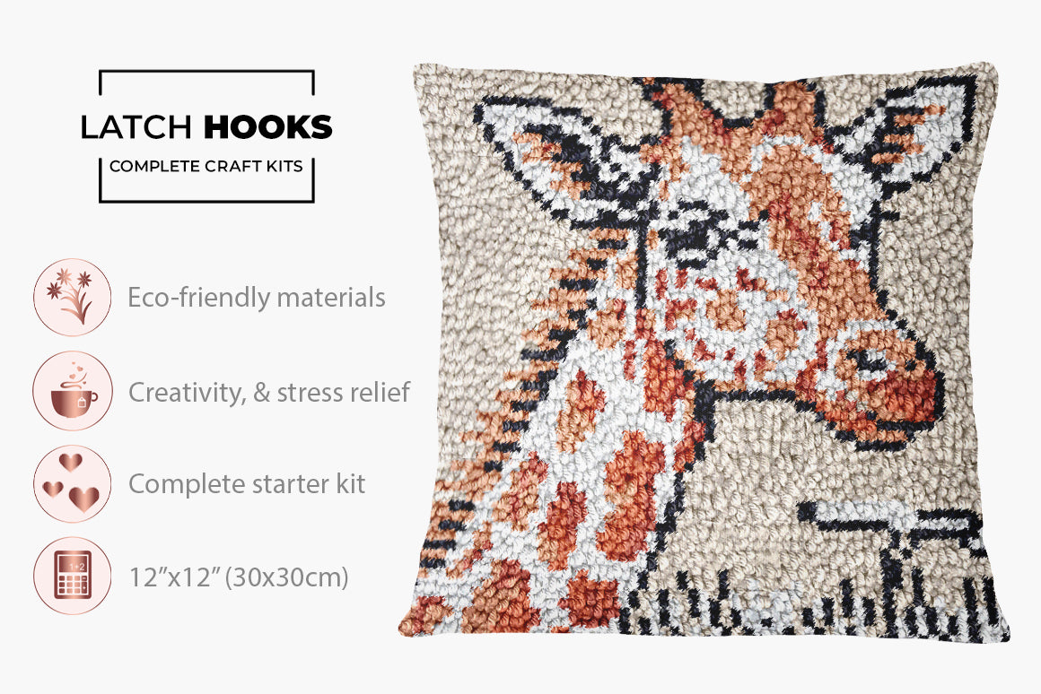 Whimsical Giraffe Tapestry - Latch Hook Pillow Kit