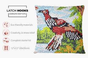 Vibrant Woodland Bird - Latch Hook Pillow Kit