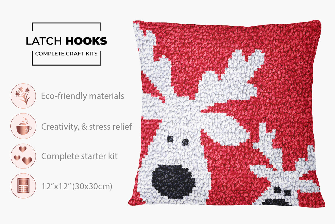 Cheerful Christmas Reindeer - Latch Hook Pillow Kit