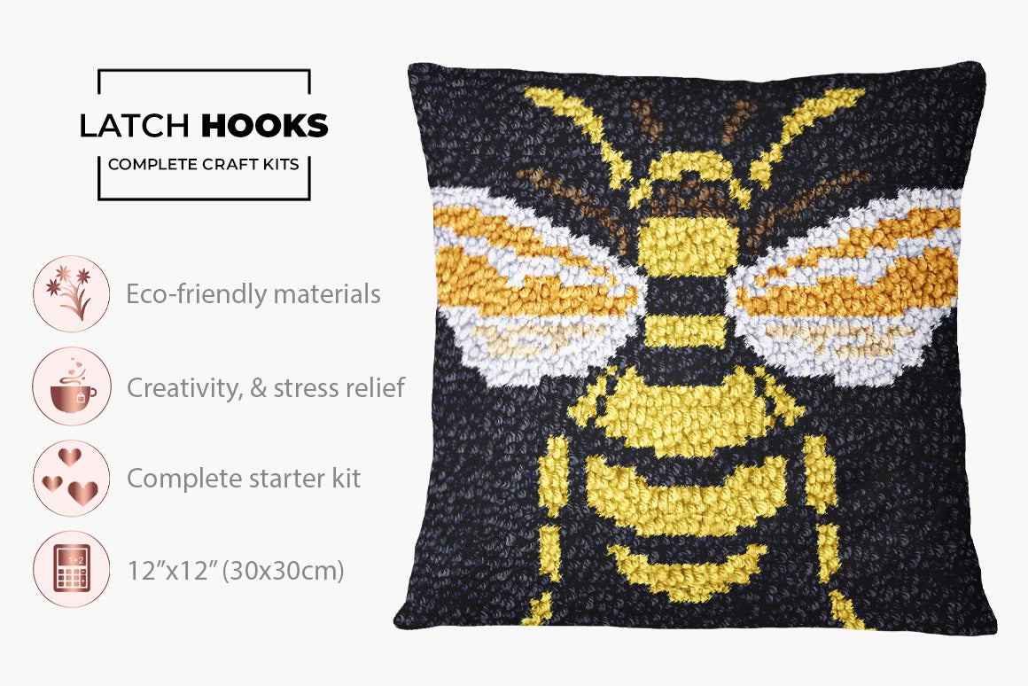 Buzzing Beauty: The Honeybee - Latch Hook Pillow Kit